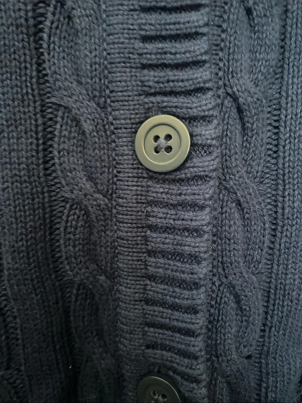 Woman Within - 100 Cotton-Navy Cable-Knit Button Front Cardigan